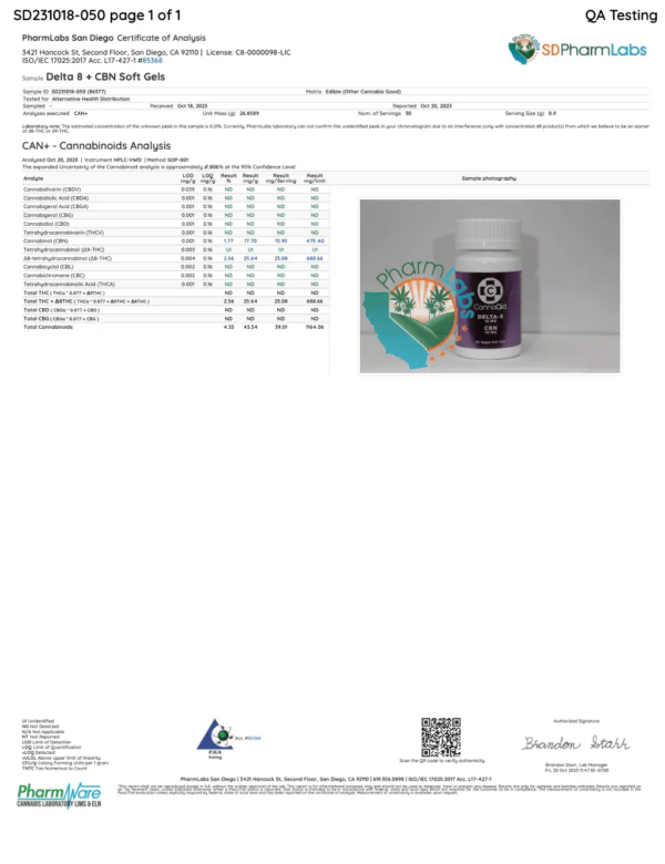 CannaAid - 15mg Delta 8 + 10CBN Soft Gels - 30ct - Image 2